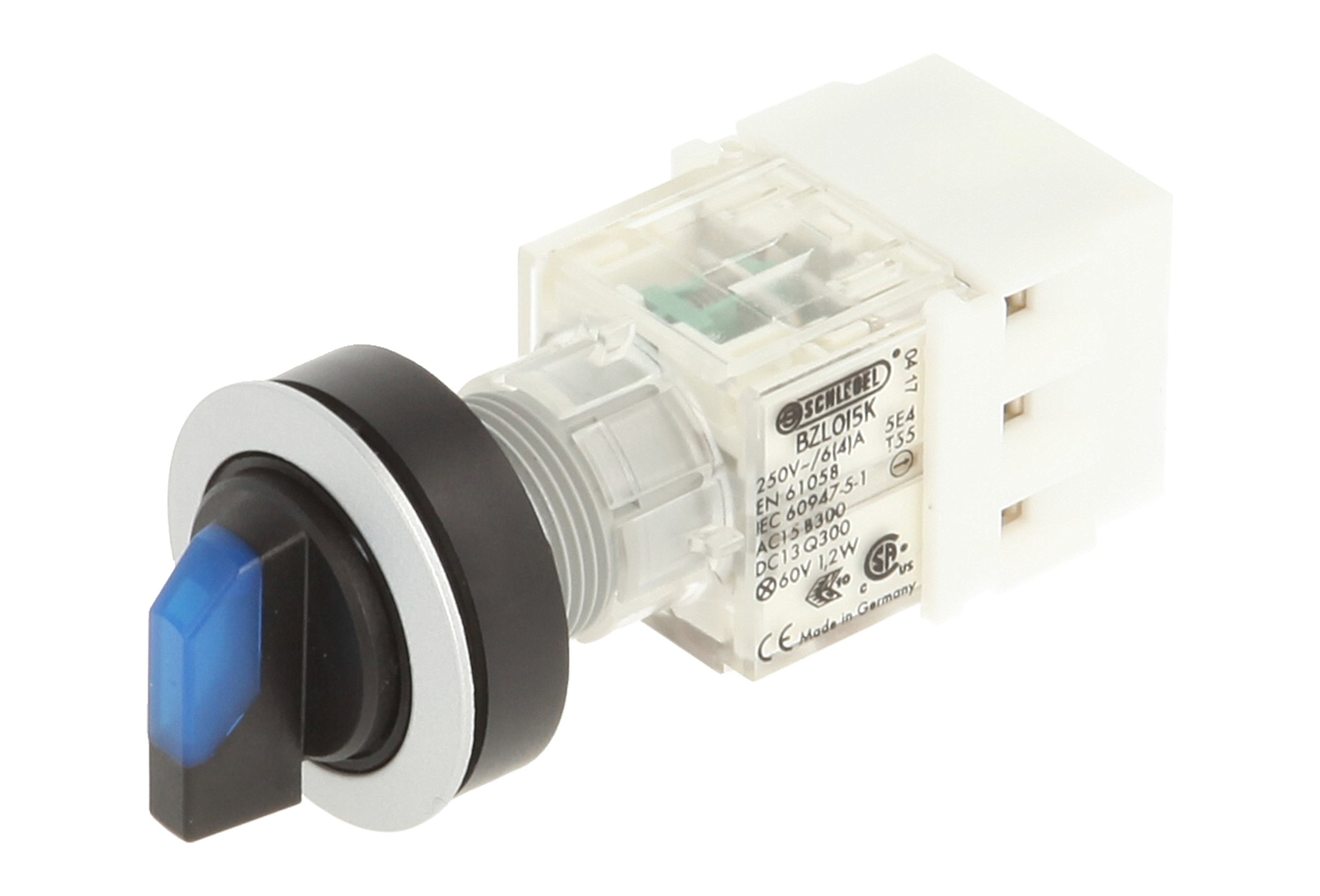 Club 23.001.165 Light Switch, Latching, 2 Positions Momentary Contact Sensor LED Lamp Holder t5,5 K 1 Closer + 1 opener Screw-On 24 V Blue/Silver (Pack of 2)