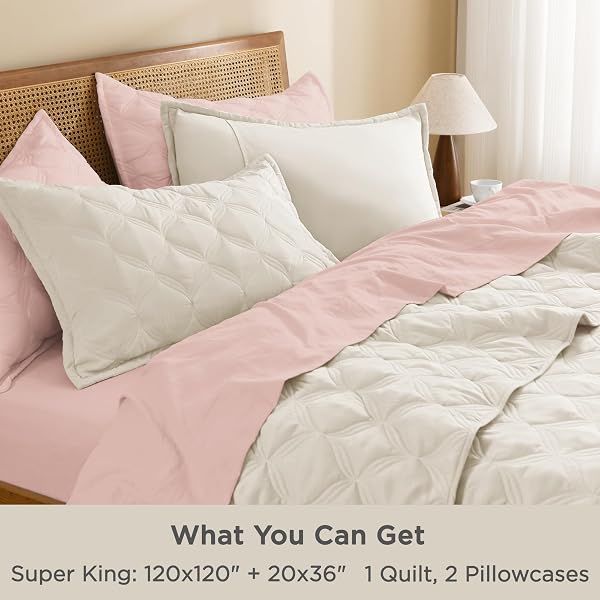 LITANIKA OVERSIZED KING QUILT BEDDING SET,120X120INCH SUPER KING IVORY COMFORTER BEDSPREADS LIGHTWEIGHT BED COVERLETS BOHO BEDDING COVER DECOR ALL SEASON, 3 PIECES (1 QUILT, 2 PILLOWCASES)