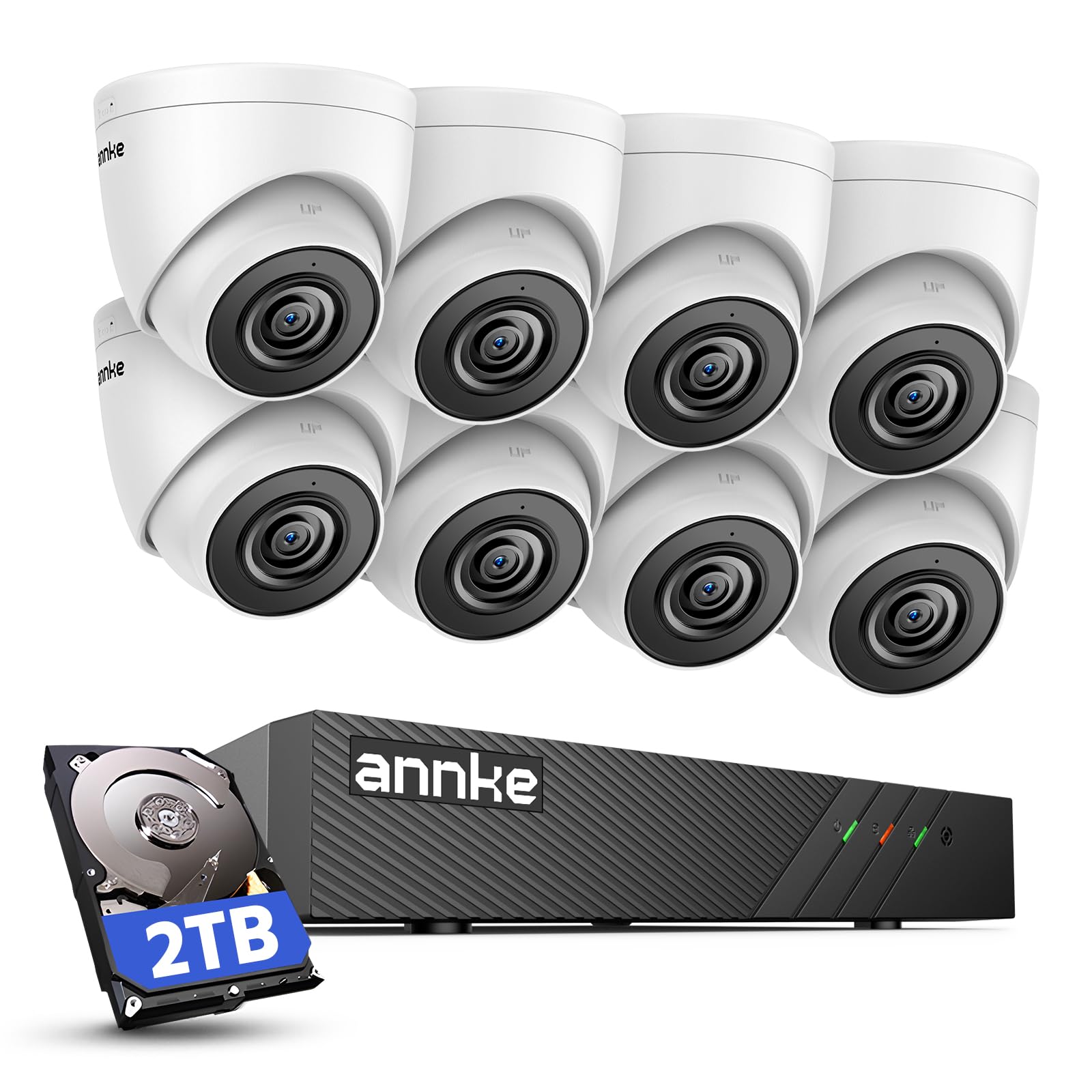 ANNKE 8CH NVR CCTV Camera System Outdoor, 8X 3K/5MP Security PoE Camera with 100ft Night Vision, Human Vehicle Detection, Remote Access, 2TB HDD for 24/7 Recording, IP67 Waterproof