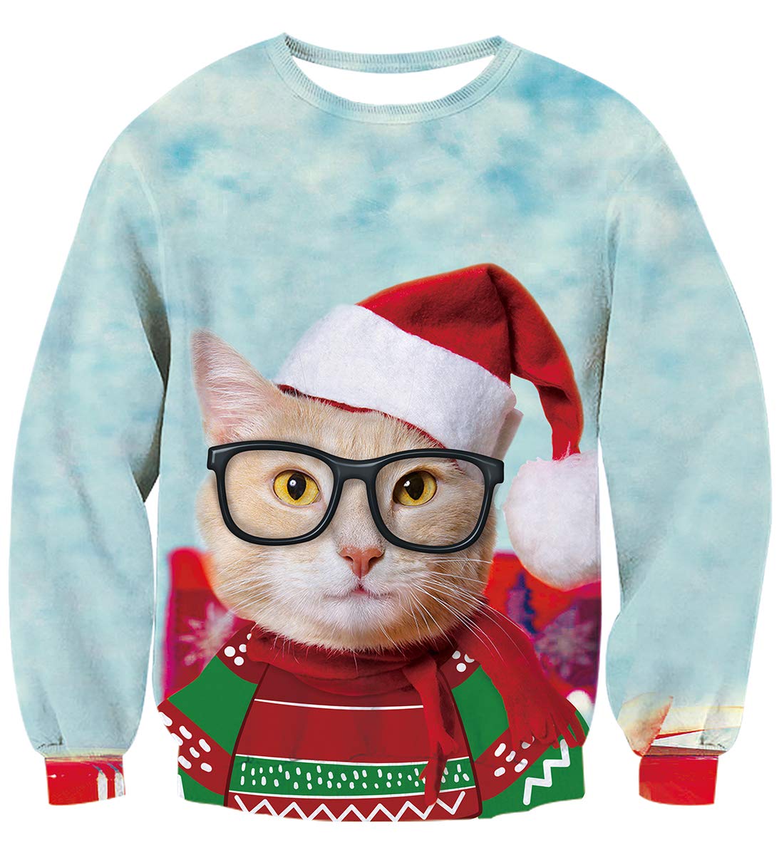 Idgreatim Teens Boys Girls Funny Christmas Cats Graphic Pullover Ugly Christmas Sweatshirt Sweater S