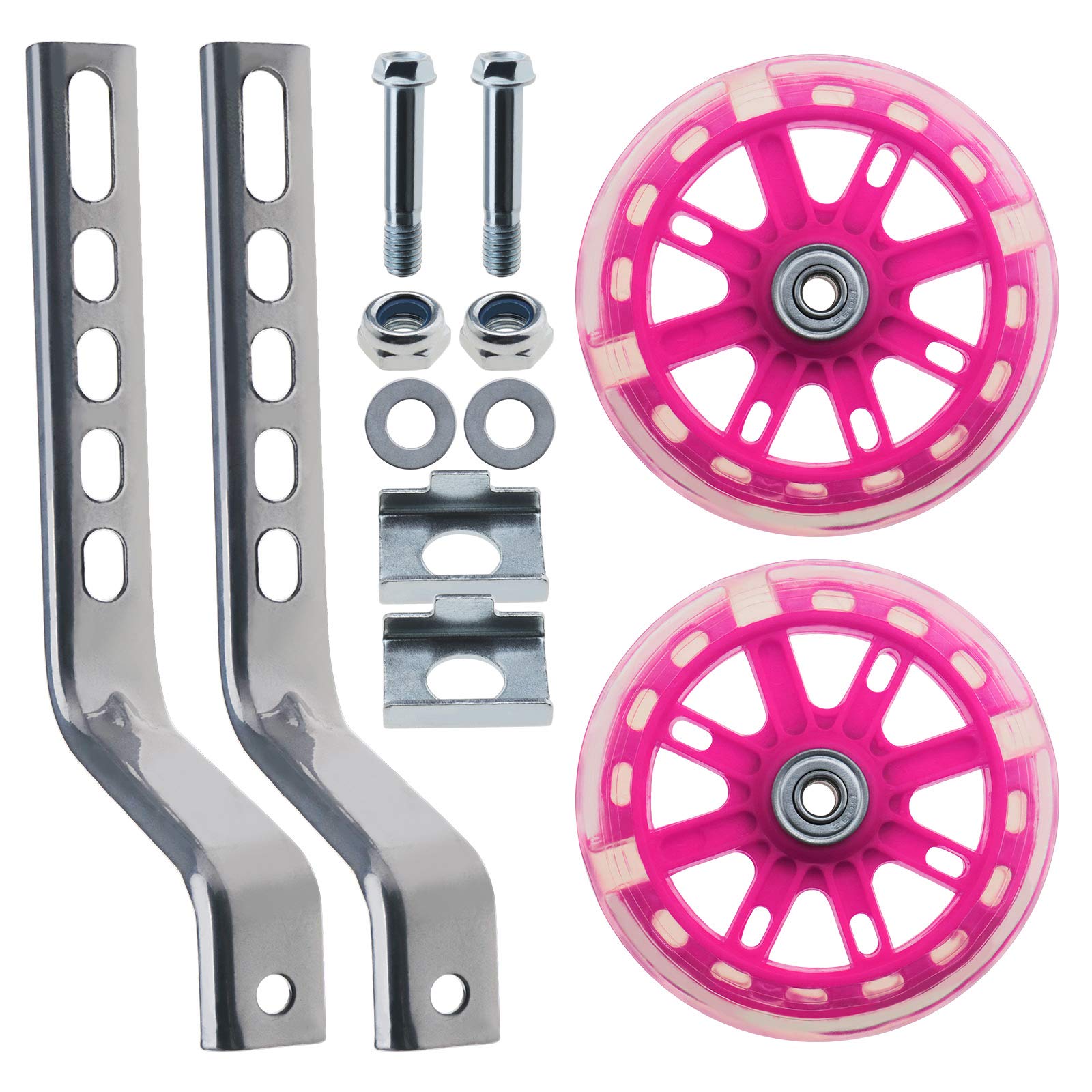Create idea 1 Pair Pink LED Kids Bike Stabilisers Bicycle Training Wheels Heavy Duty Adjustable Bike Stabilizers Fit For 12 Inches Bike For Assisting Balance Included Components