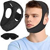 Chin Strap for Sleeping, Anti Snoring Devices Comfortable Effective Stop Snoring Solution, Snore Stopper Breathable, Anti Snore Chin Strap Adjustable Velcro, with Eye Mask, Black