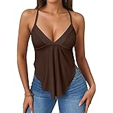 FIGKICKSEN Womens Tie Back Tank Tops Criss Cross Deep V Neck Spaghetti Strap Sexy Backless Cami Tanks Going Out Trendy Top