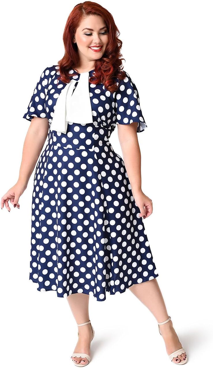 navy blue polka dot dress plus size