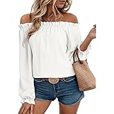 EVALESS Womens Tops Off The Shoulder Blouses for Women Dressy Casual Cute Puff Sleeve T Shirts Fashion 2026