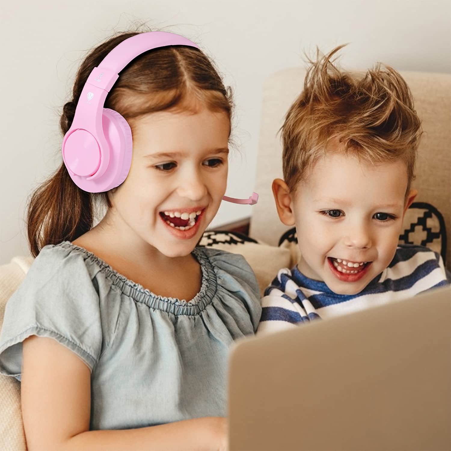 Gaming Headset for PS5, PS4, Xbox, PC & Nintendo Switch - Kids Headphones with Mic for School Supplies - Wired Pink Headphones