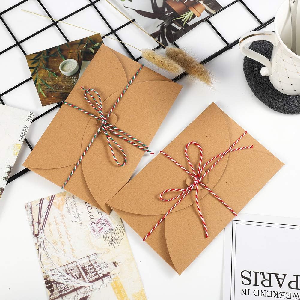 lovingmona 50 Pack Gift Card Envelopes 17 x 11cm Kraft Paper Envelopes Brown Handmade Seed Envelopes with Heart Clasp for Gift Greeting Thank You Notes DIY Wedding Card - Image 5