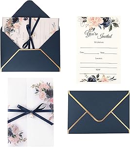 Doris Home Navy Blue Invitations Cards with Envelopes and Printed Inner Sheets for Bridal Shower Invite, Baby Shower Invitations, Wedding, Rehearsal