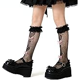 Benefeet Sox Womens Lace Knee High Socks Girls Ruffle Knee Highs Sexy Sheer Trouser Socks Black White Mesh Fishnet Stockings