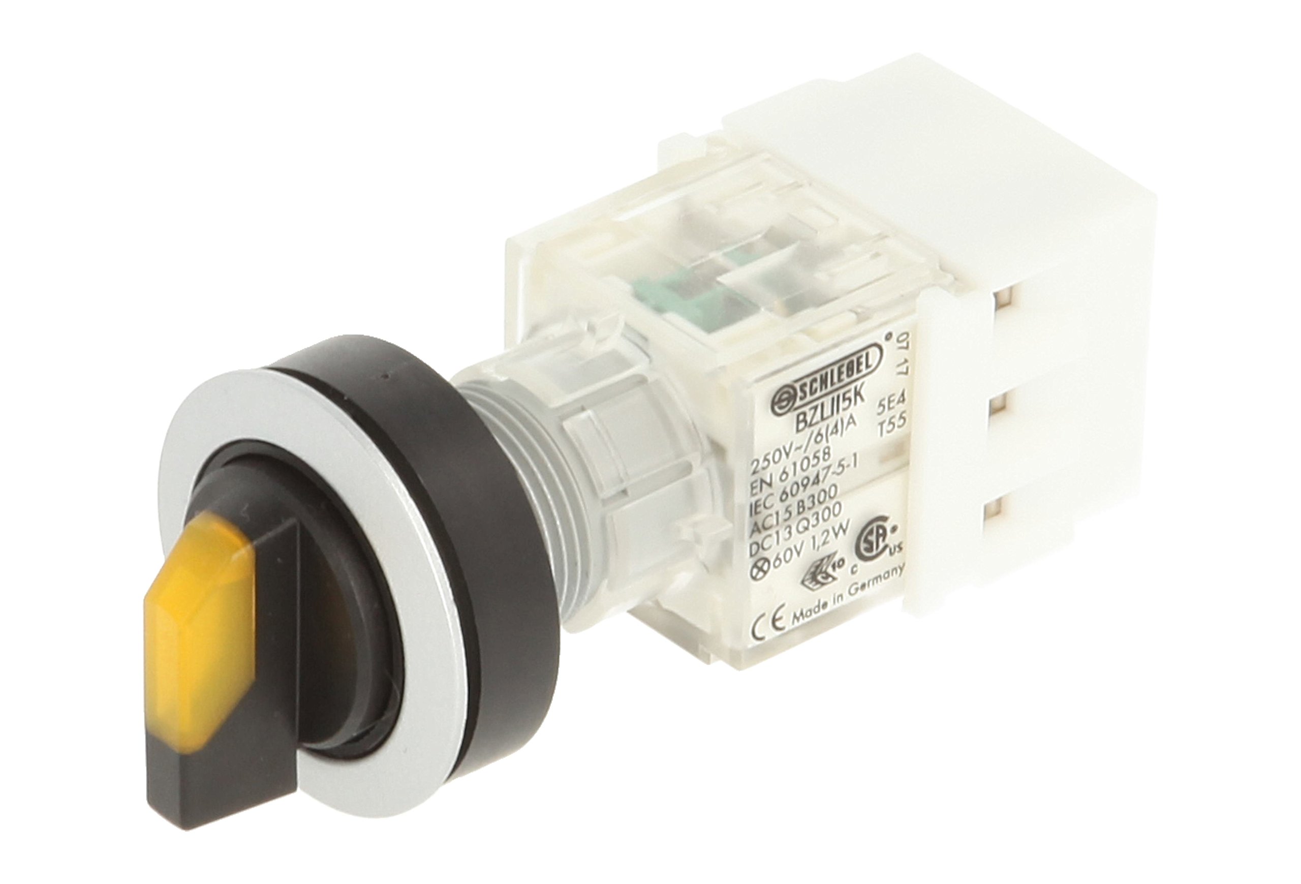 Club 23.001.146 Light Switch, rastend, 3 Positions Momentary Contact Sensor LED Lamp Holder t5,5 K 2 normally open contacts 24 V, SCREW Connector, Yellow/Silver (Pack of 2)
