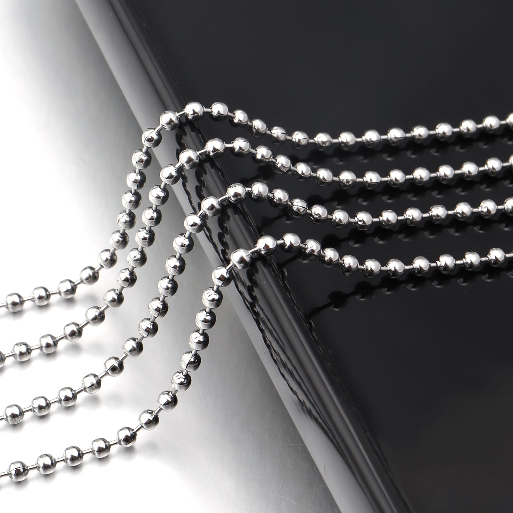 33Feet Ball Bead Chain Stainless Steel Dog Tag Chain with Matching Connectors for Jewelry Making Necklace Hanging Bracelets Keychain(2.4mm)