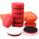 3 Inch Polishing Pad, SPTA 8Pcs Car Wax Applicator Pads with Handle and Towel, Hand Foam Pads &amp; Microfiber Pad Kit, Detailing Buffing Pads for Car Polishing Waxing Buffing Glaze