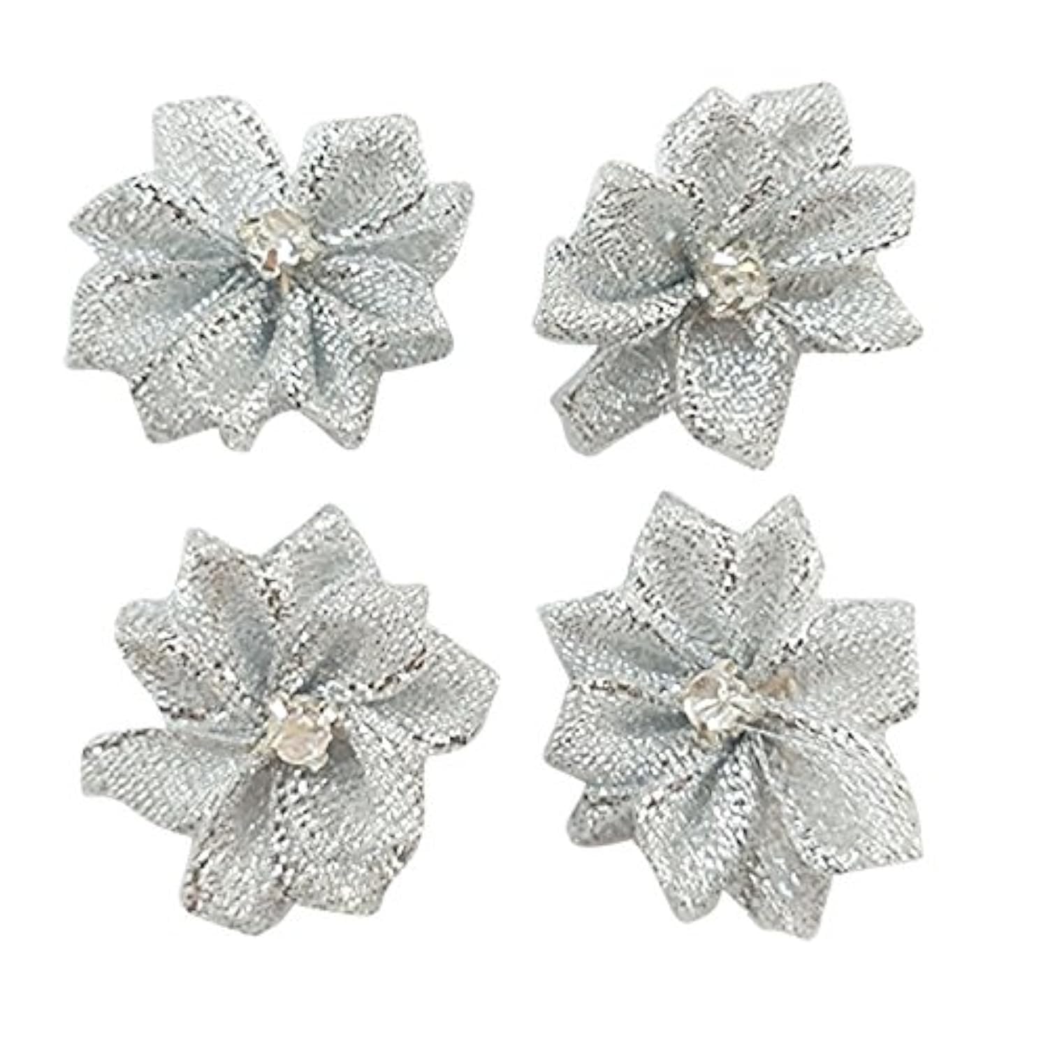 Photo 1 of Libiline Upick More Than 26 Colors 40PCS Satin Ribbon Flowers Bows Rose w/Rhinestone Appliques Craft Wedding Dec (Silver)