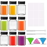 SAIAOKJ 9 Pack Glass Bottles with Lids - 2 oz Wide Mouth Leakproof Reusable Juice Travel Bottles with Labels for Ginger Shot, Turmeric Juice, Whiskey & Camping