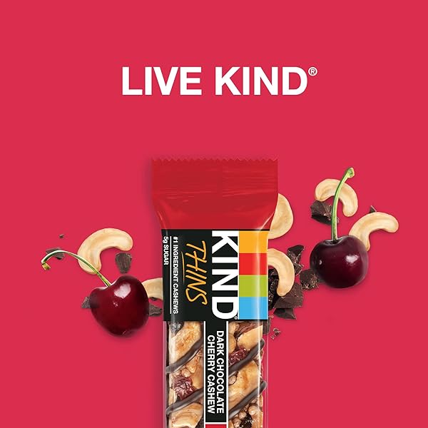 KIND THINS SNACK BARS, DARK CHOCOLATE CHERRY CHASHEW, GLUTEN FREE, LOW CALORIE, HEALTHY SNACKS, 5G SUGAR, 10 COUNT