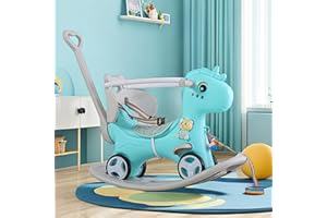 Legendstone Rocking Horse for Toddlers 1-3 Years,4 in 1 Design, Kids Ride on Toy Balance Bike Push Cart with Detachable Balance Board,Fun Birthday Gift-Blue