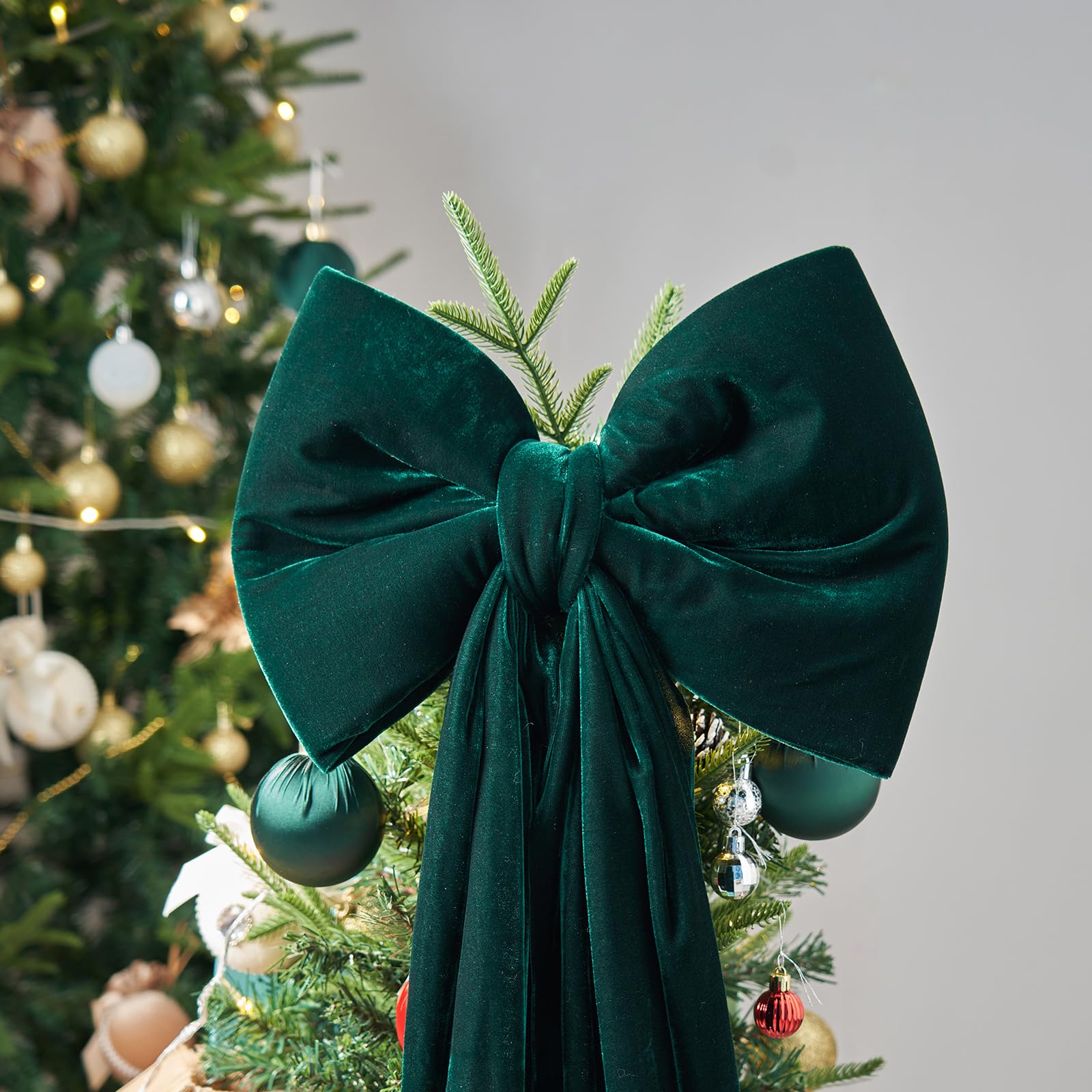 Photo 1 of Christmas Decorations - Giant Green Xmas Bow - 70x16 Inch Oversized Red Velvet Christmas Tree Topper - Christmas Ribbon Gift Bow - Indoor/Outdoor Xmas Decor for Home Wreaths/Mantels/Front Door/Wedding