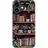 STARVIP for iPhone 17 Case Cute - Wireless Charging Compatible - Dual-Layer Hard Shell + Silicone Cover - Aesthetic Protective Phone Case for Women - Vintage Bookshelf Floral