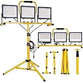 30000 Lumen LED Work Lights with Stand - 3 Adjustable Head Waterproof Foldable Tripod Light, 6500K Daylight (47-68" Height) & 18FT Cord - IP66 Rated for Construction Sites, Garage, Outdoor