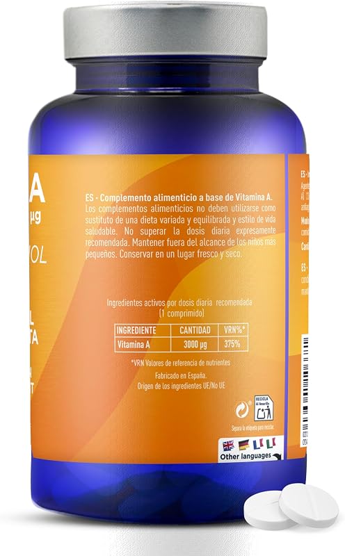 Vitamina A Retinol 10000mcg Drasanvi en 180 Comprimidos Vegano Natural