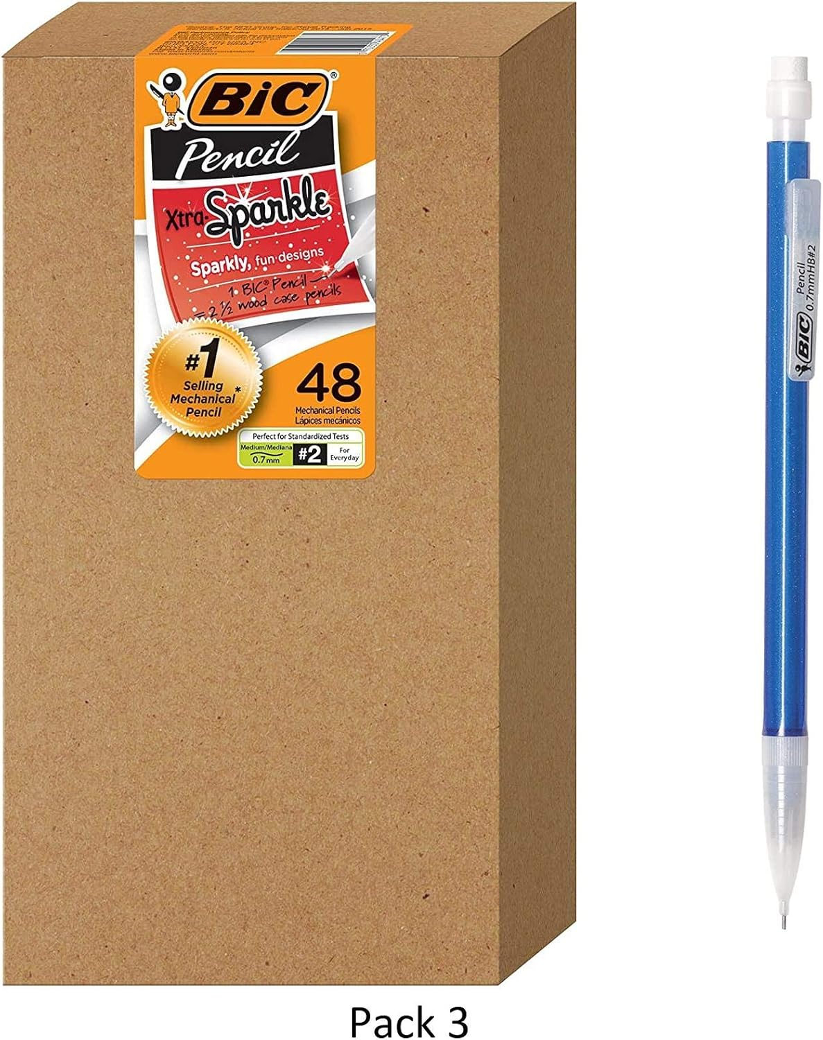 BIC Xtra Sparkle Mechanical Pencil, Colorful Barrel, Medium Point (0.7 mm), 48-Count : Office Products