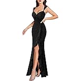 VFSHOW Womens Sweetheart V Neck Twist Front Backless Ruched Ruffle Slit Formal Evening Gown Maxi Long Dress