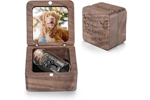 SOITIS Photo Personalized Wooden Pet Box for Ashes - Small Glass Urn for Dog Cat Keepsake, Memorial Urn Pet Loss Sympathy Gif