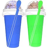 2PCS Slushie Maker Cup, Quick Frozen Magic Cups for Homemade Milk Shake Ice Cream Maker, Double Layer Squeeze Slushy Maker Cup, Birthday Gifts for Mother Father,Kids,Friends,Family (Blue+Green, 350ML)