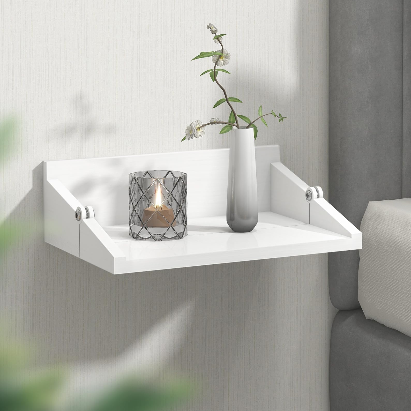 Photo 1 of SUMGAR Floating Nightstand White Modern Bedside Table Organiser Fully Assembled Shelf Small Spaces Wall Mounted Storage Wood Furniture for Bedroom Home Decor 13 Inch Wide