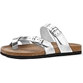 mysoft Women's Cork Footbed Sandals Double Adjustable Buckle Slide Sandals Slip On Walking Summer Shoes