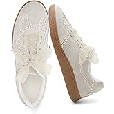 UBWDU Lace Fashion Ballet Sneakers for Women – Trendy Cute Crochet Ribbon Lace-Up Casual Spring Shoes