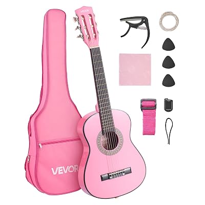 VEVOR Acoustic Guitar for Kids & Beginners, 30 Inch Classical Guitar with Nylon Strings & Full Starter Kit (Gig Bag, Tuner, Strap, Capo, Picks, Extra Strings) for Students, Boys & Girls, Pink