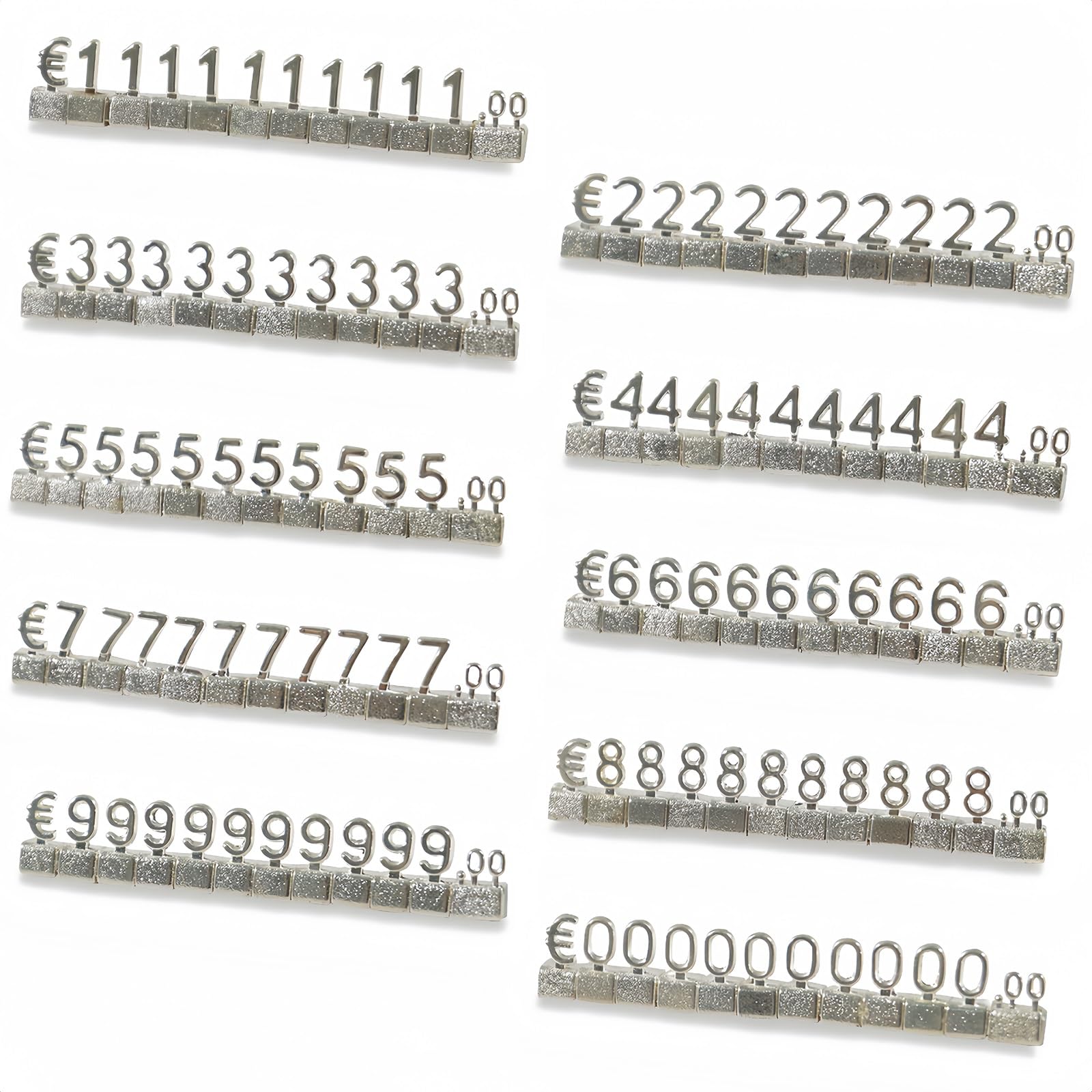 Boxonly 10PCS Digital Price Tag EUR € Price 3D Metal Shelving Adjustable Cube Kit Pricemarker Labels for Jewelry Watch Shop Office Display Silver