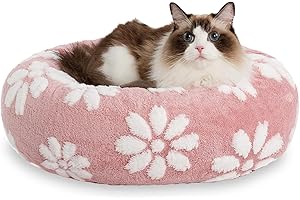 Yaning Donut Dog Beds for Small Dogs, Calming Round Cat Beds for Indoor Cats, Cute 3D Textured Flower Pet Bed with Removable Washable Cover and Anti-Slip Bottom（Pink，20"）