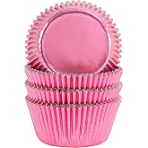 Gifbera Standard Pink Foil Cupcake Liners Wrappers Baking Cups 100-Count | Heavy-Duty Pink Muffin Liners With Style, Metallic Foil Baking Cups Sturdy Enough, Vibrant Colors and Won't Fade When Baked
