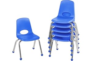 Factory Direct Partners 10359-BL 12" School Stack Chair, Stacking Student Seat with Chromed Steel Legs and Ball Glides for in-Home Learning or Classroom - Blue (6-Pack)