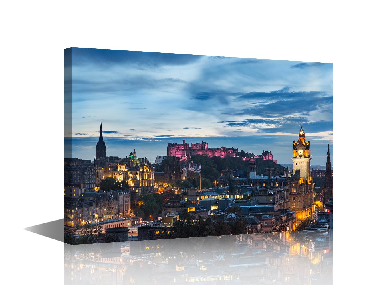 TISHIRON Canvas Print Wall Art Edinburgh City Sunset Viewed Edinburgh Castle Cityscape United Kingdom Photography for Living Room Bedroom Home Wall Decor - 24"x16"