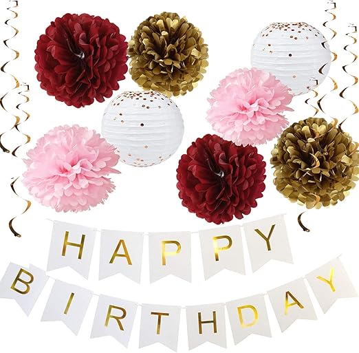 Fall Burgundy Birthday Party Decorations Burgundy Pink Gold