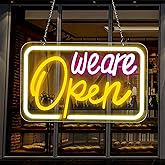 We Are Open Neon Sign, 16 X 9.4 in Open Sign LED, Tricolor Combination Open Signs for Business, Super Bright & Energy Saving Light up Sign for Bar, Shop, Salon, Party Window/Wall Decor