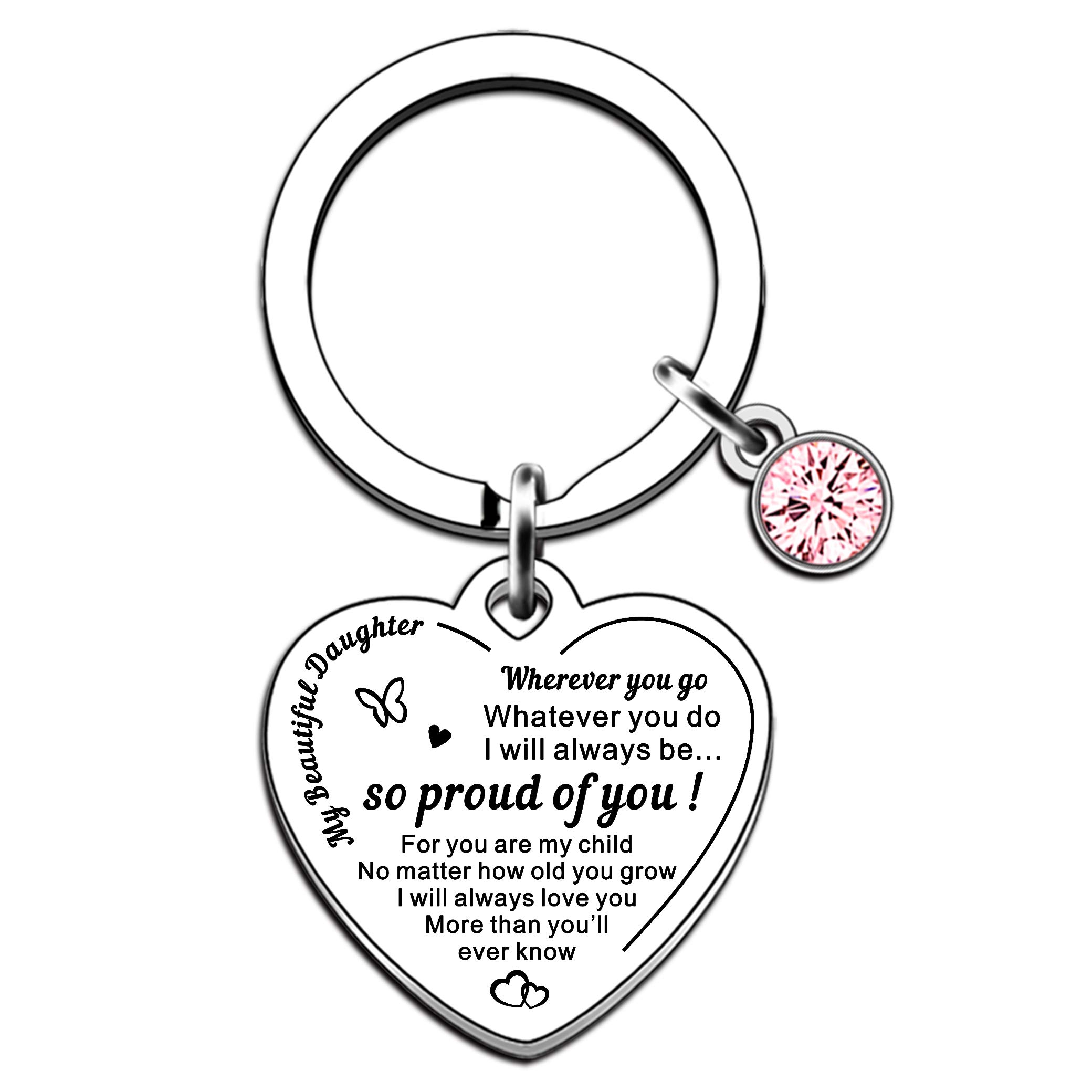 SMARGO Daughter Keyring Gift from Dad Mum Charm Rainbow Stainless Steel Heart Pendant Family jewelry