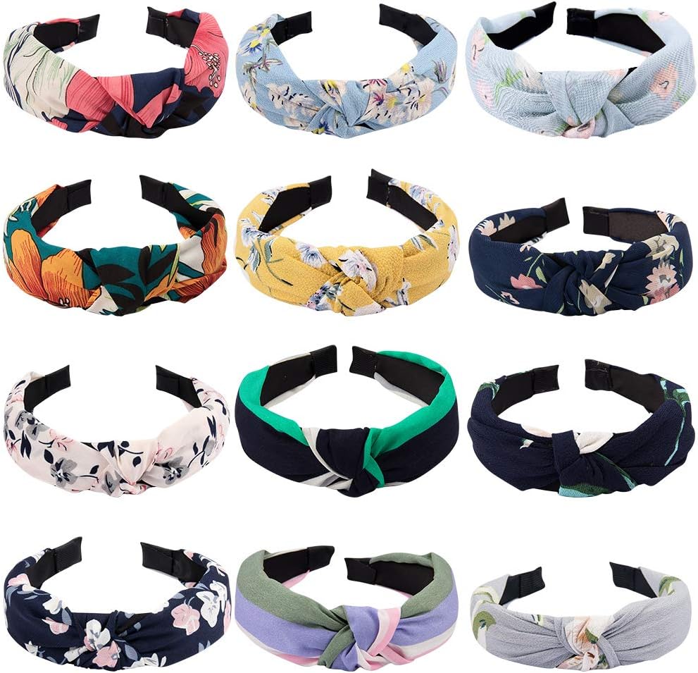 TOBATOBA 12 Pack Wide Headbands for Women Knot Turban Headband Hair Band Elastic Plain Hair Accessories for Women,12 Colors