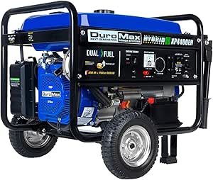 DuroMax XP4400EH Dual Fuel Portable Generator-4400 Watt Gas or Propane Powered Electric Start-Camping &amp; RV Ready, 50 State Approved, Blue and Black