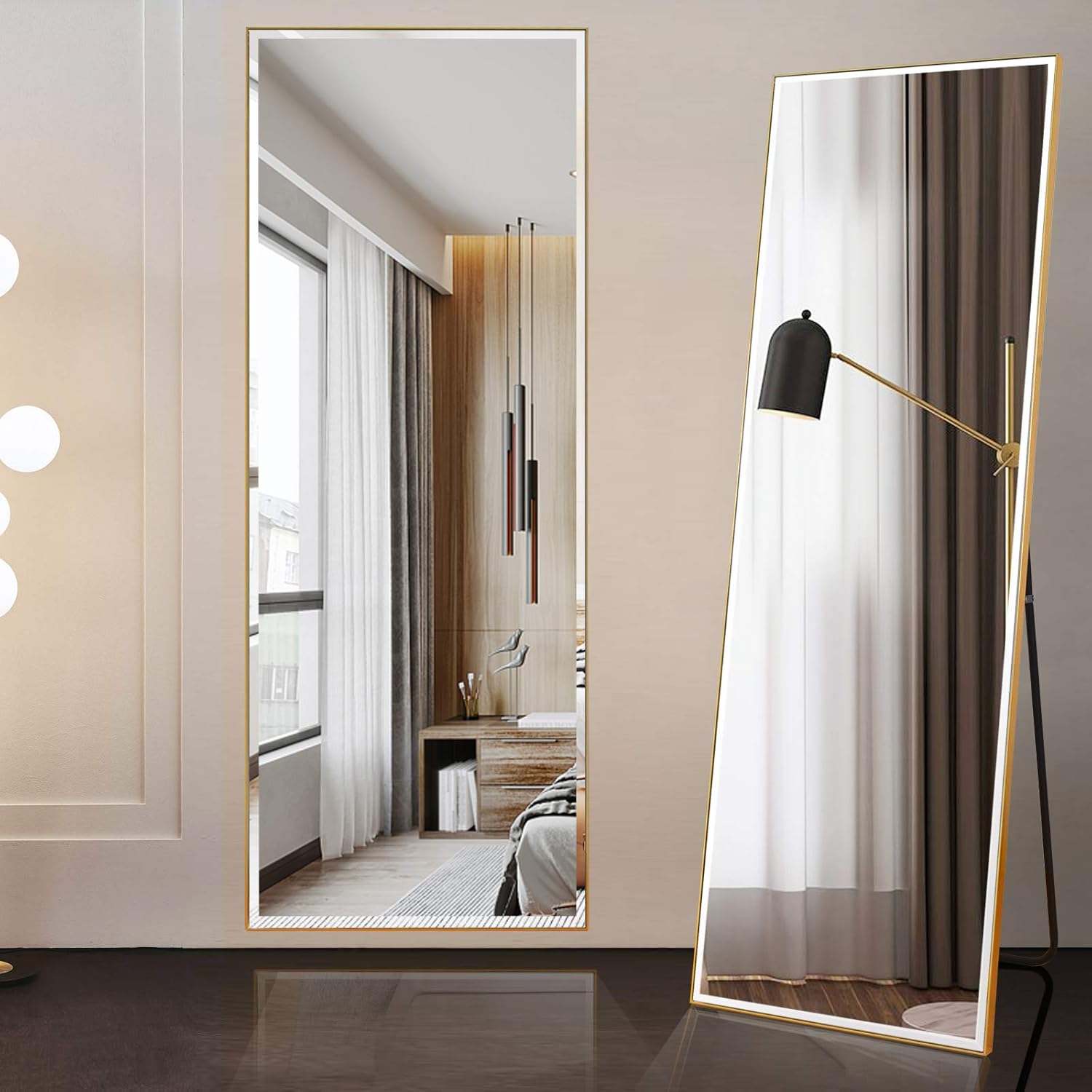 BEAUTYPEAK Full Length Mirror 21" x 64" Body Dressing Standing Hanging or Leaning Against Rectangle Floor Wall Mirrors Aluminum Alloy Wall-Mounted for Bedroom Bathroom Dorm Wall Decor, Gold: Kitchen & Dining