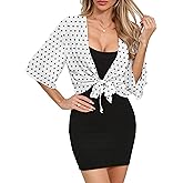 TASAMO Women's 2026 Summer Lightweight Short Bolero Cardigan Shrug Sheer Tie Front Top 3/4 Sleeve Jacket for Dress