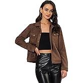 Allegra K Women's Faux Suede Turn-Down Collar Shacket Flap Pockets Snap Button Western Jacket