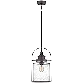 Quoizel Payson Mini Pendant Light, 10 Inch 1-Light Western Bronze, Clear Seeded Glass Pendant Light, Max Hanging Height 59", 