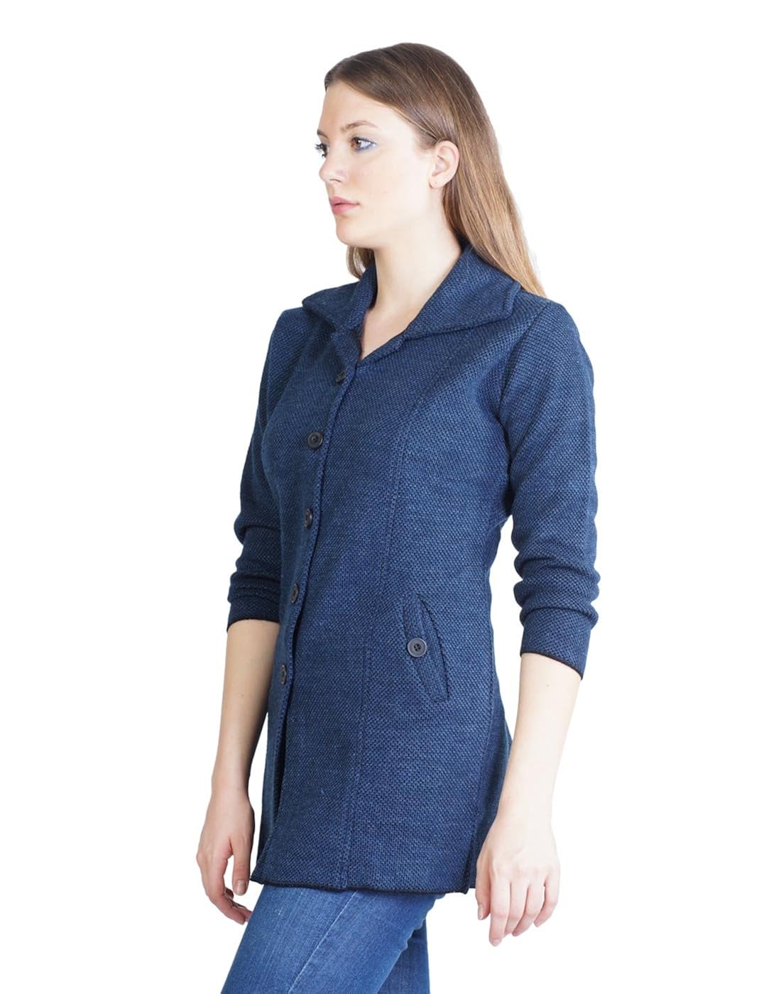 montrex acro wool winter long coat for women, girls (blue)