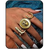 JWIGP 3PCS Gold Western Rings Set for Women – Vintage Cowboy Boot Horseshoe Oval Statement Rings, Boho Southwestern Non Tarnish Jewelry Gifts