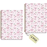 2Packs Coquette Pink Bows Cherry Spiral Notebook College Ruled Preppy Trendy Bow Ribbon Journaling Notebooks Gifts for Women Girls Note Books Journals for Writing Spiral Bound Notebook Office Supplies