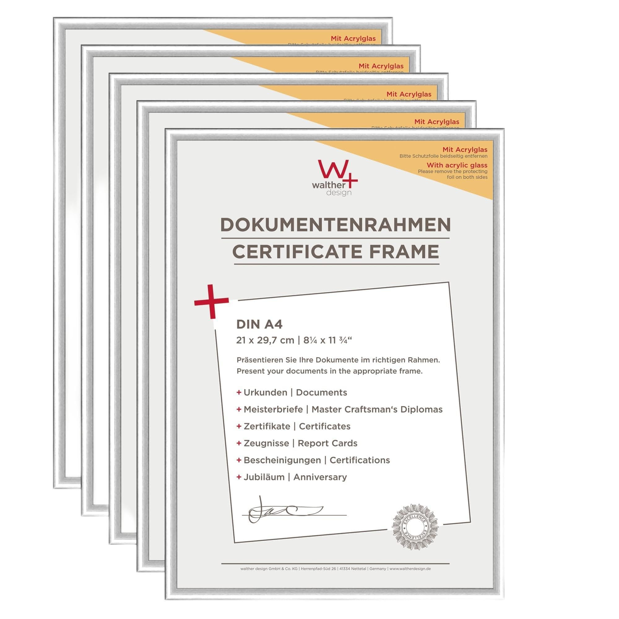 walther Design Picture Frame Silver 21 x 29.7 cm (DIN A4) with Art Glass 5-Pack, New Lifestyle Plastic Frame KVX130S5 — image 1